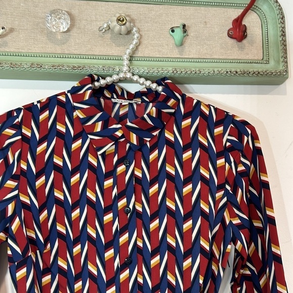 Lace & mesh/ModCloth long sleeve faux wrap mini dress retro geometric print mini - Picture 1 of 13